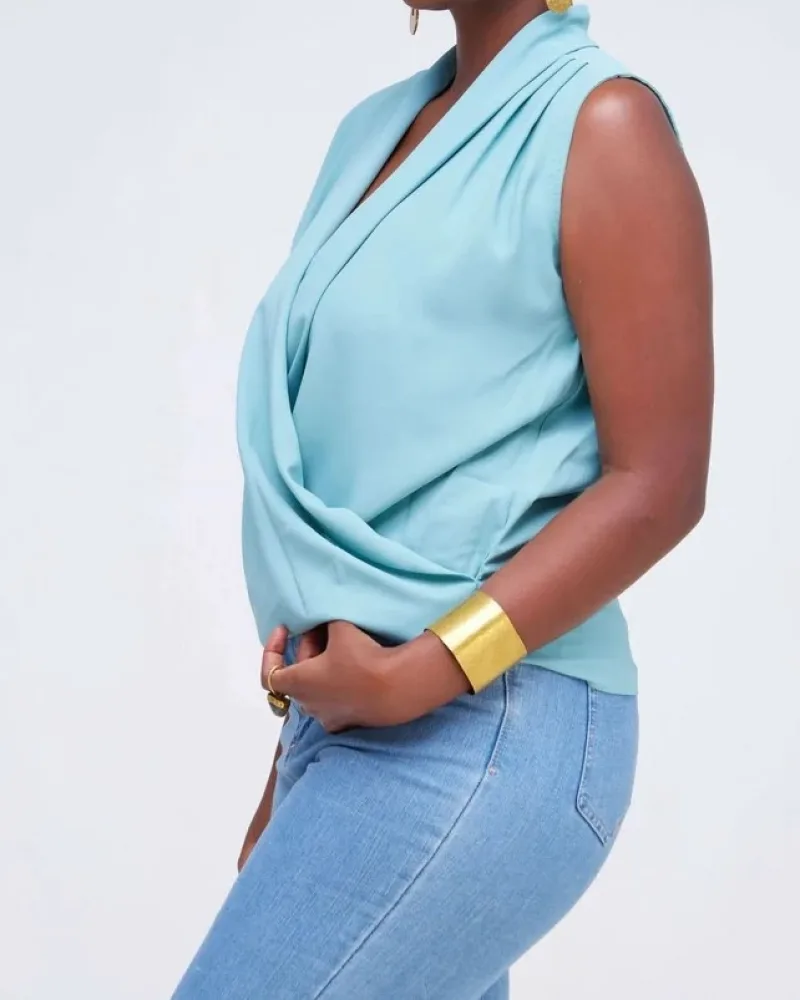 V-Neck Blouse Top - Black, Blue, and Red