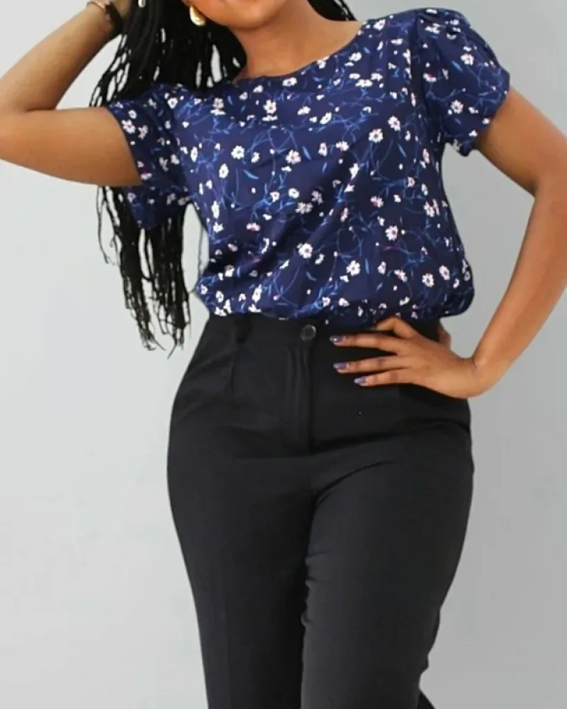 Floral Blouse Top - Blue